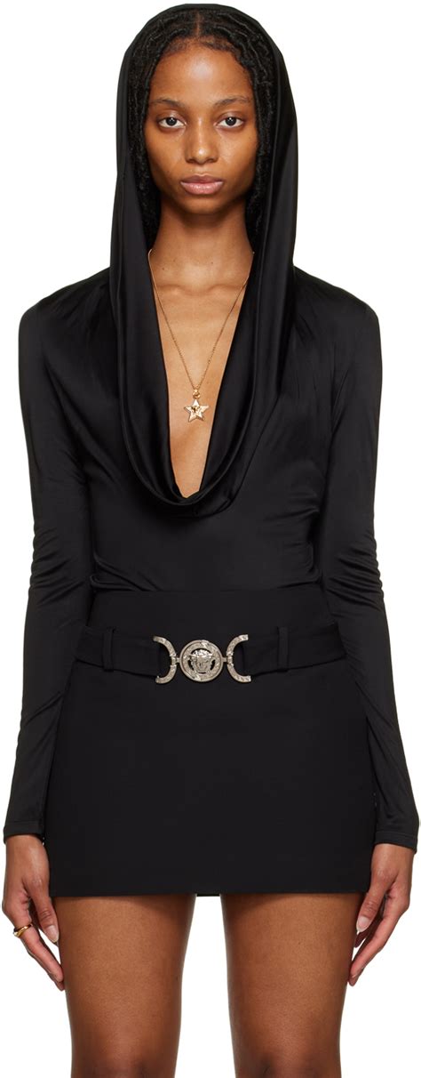 versace black leather skirt|Versace bodysuit for women.